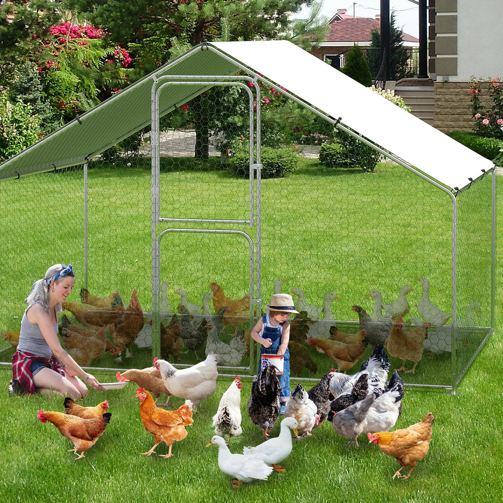 Garvee Heavy-Duty Walk-In Metal Chicken Coop for Backyard or Farm Hens – Double Lockable Doors, Galvanized Steel, Waterproof UV Roof Cover, Large Poultry Cage, 9.8' W x 6.5' D x 6.5' H