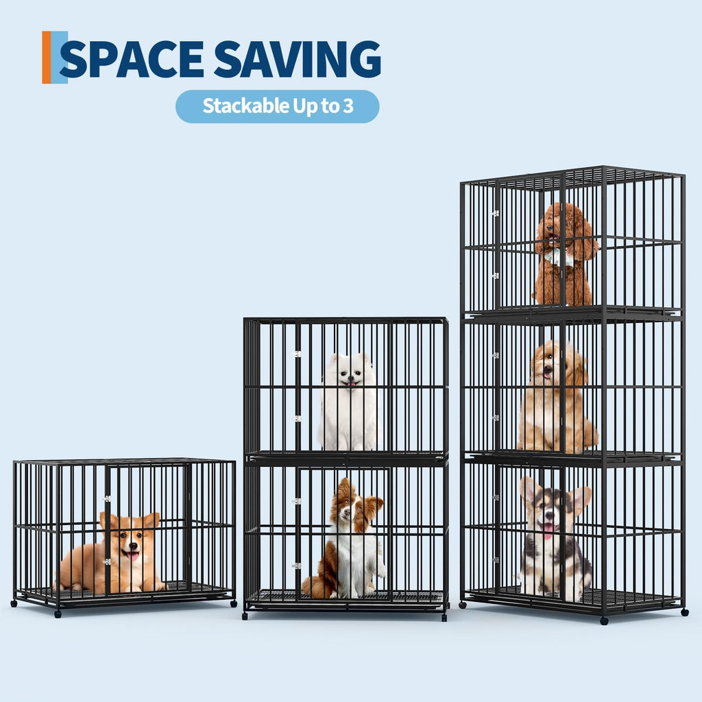 Garvee 36 Inch Dog Crate for Small Sized Dogs, Heavy Duty Stainless Steel Dog Kennel Indoor Escape Proof with Wheels and Removable Tray, Stackable Dog Cage for High Anxiety Dogs