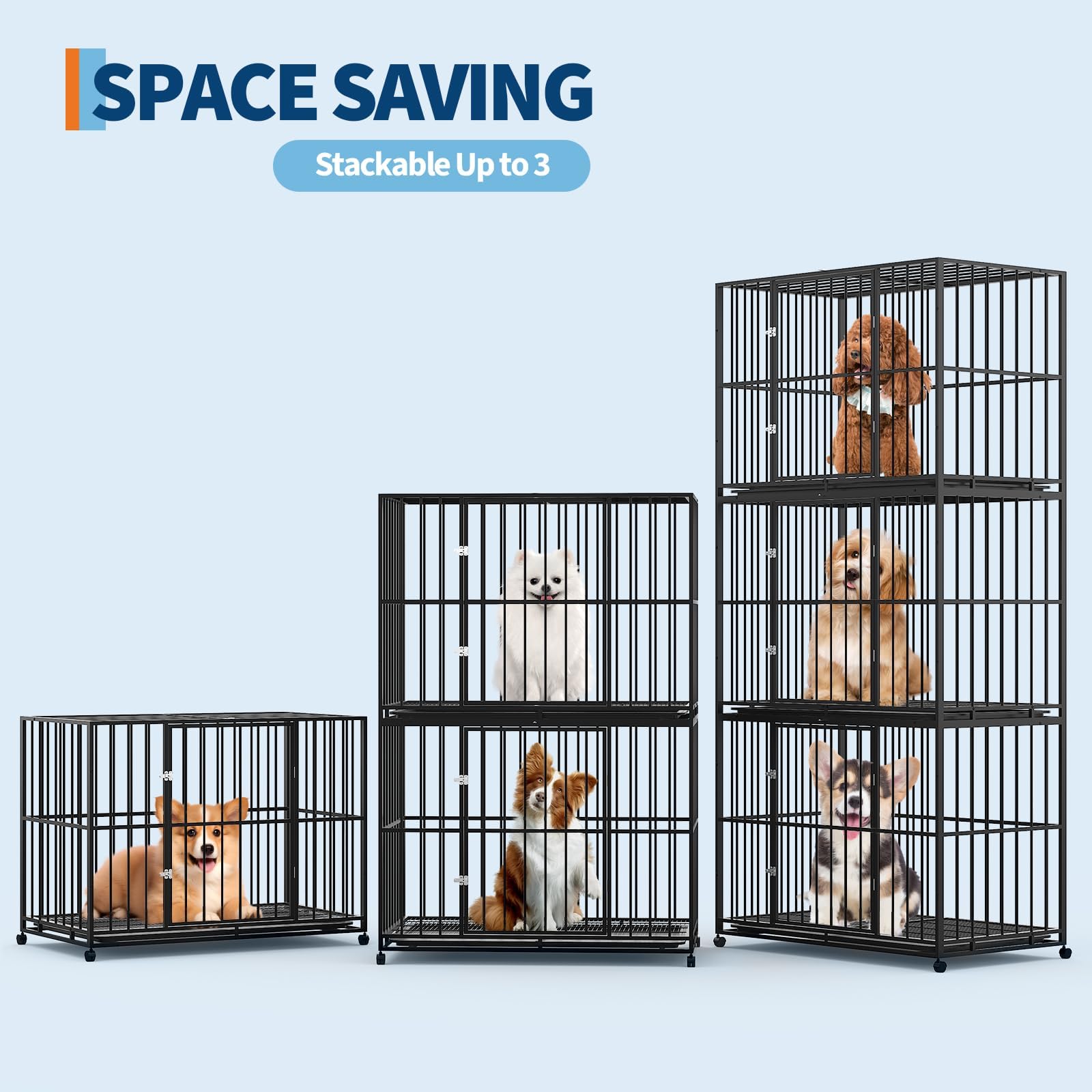 Garvee 36 Inch Dog Crate for Small Sized Dogs, Heavy Duty Stainless Steel Dog Kennel Indoor Escape Proof with Wheels and Removable Tray, Stackable Dog Cage for High Anxiety Dogs