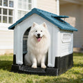 Garvee Large Dog House Outdoor with Air Vents and Elevated Floor for Medium Large Dogs, Plastic Waterproof Doghouse Sloping Roof, Easy Clean and Assemble, Blue
