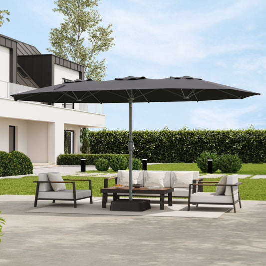 Garvee 9' × 15' Rectangular Patio Umbrella with Base, 98% UV-Blocking Oxford Canopy, 12-Rib Metal Frame, Gray