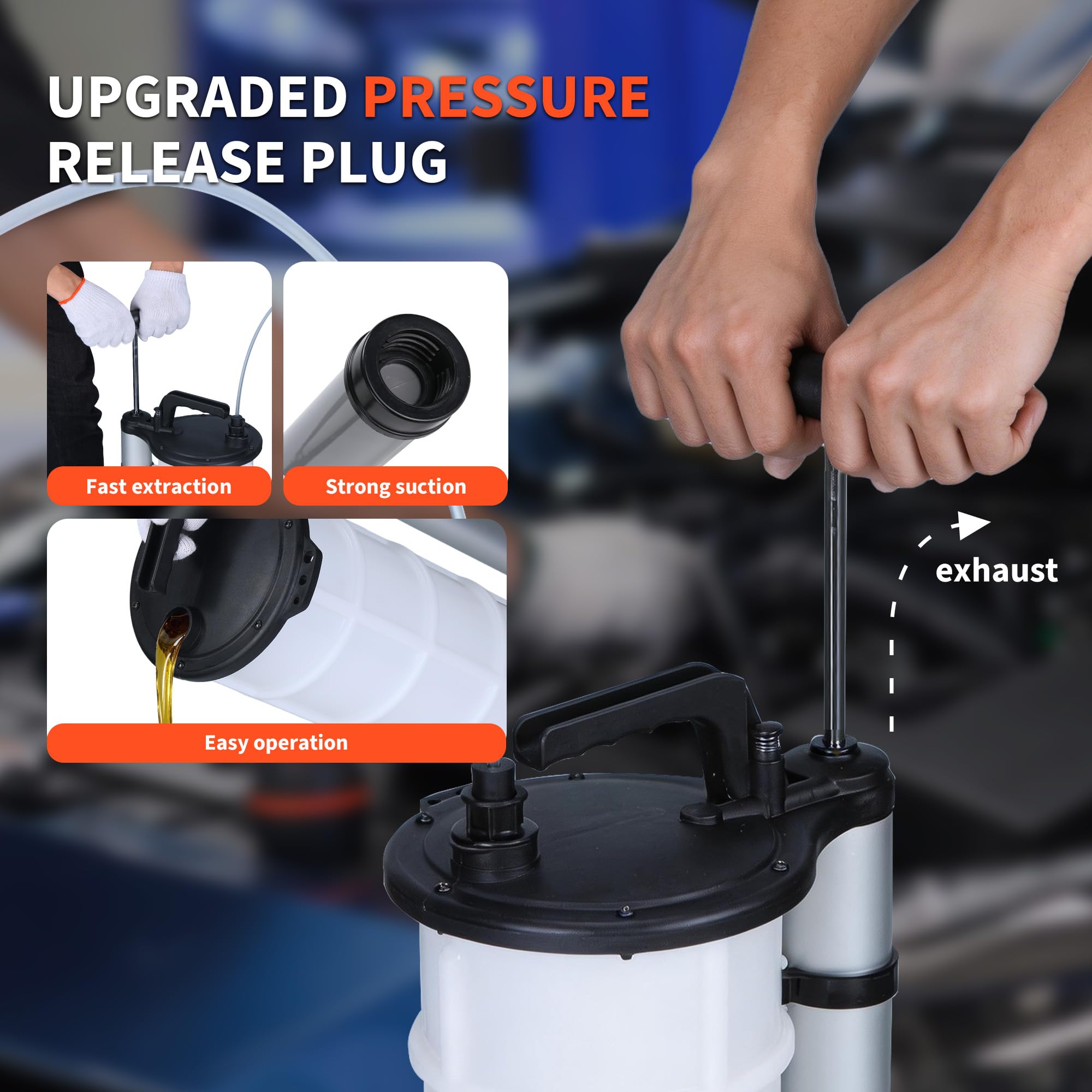 Garvee 9L Manual Oil Extractor Pump, Easy Fluid Transfer Tool with 3.2FT Hose & 3 Tube Sizes (3.8mm/6.1mm/9.8mm) for Quick Oil Changes in Cars & Lawn Mowers