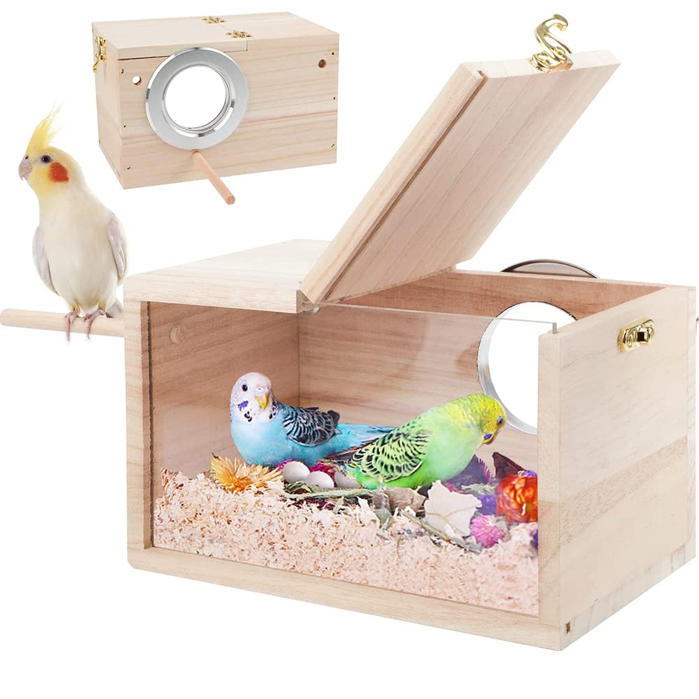 Garvee Natural Wooden Bird Nesting Box for Small Birds – Outdoor Hanging Birdhouse, Ideal for Parrots, Parakeets, Cockatiels, Budgies – Breeding Box, Decorative Garden Accessory, Size: 7.68×4.72×4.72 inch