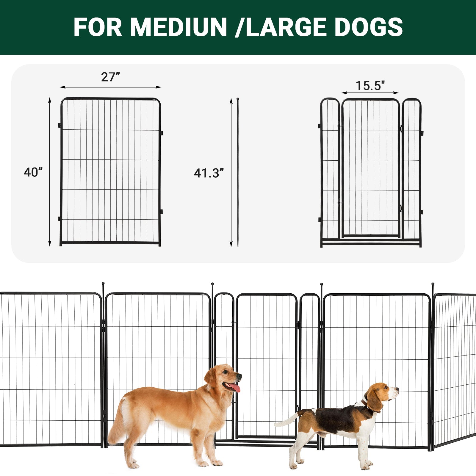 Garvee Dog Playpen, 8 Panels Dog Fence Indoor/Outdoor, Heavy Duty Metal Pet Puppy Exercise Pen, Wide Door Low Threshold, Portable Pet Playpen for Rv Camping Garden Yard, 27"Lx40"H/Panel