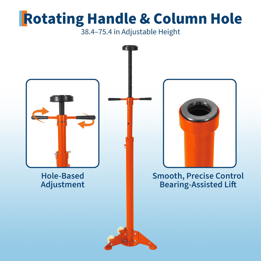 Garvee Adjustable Under Hoist Support Stand – 3/4 Ton (1653 lbs) Capacity – Heavy Duty Screw Jack – 38-75 Inch Height Range – With Wheels – Triangular Base (975-1915mm), Orange