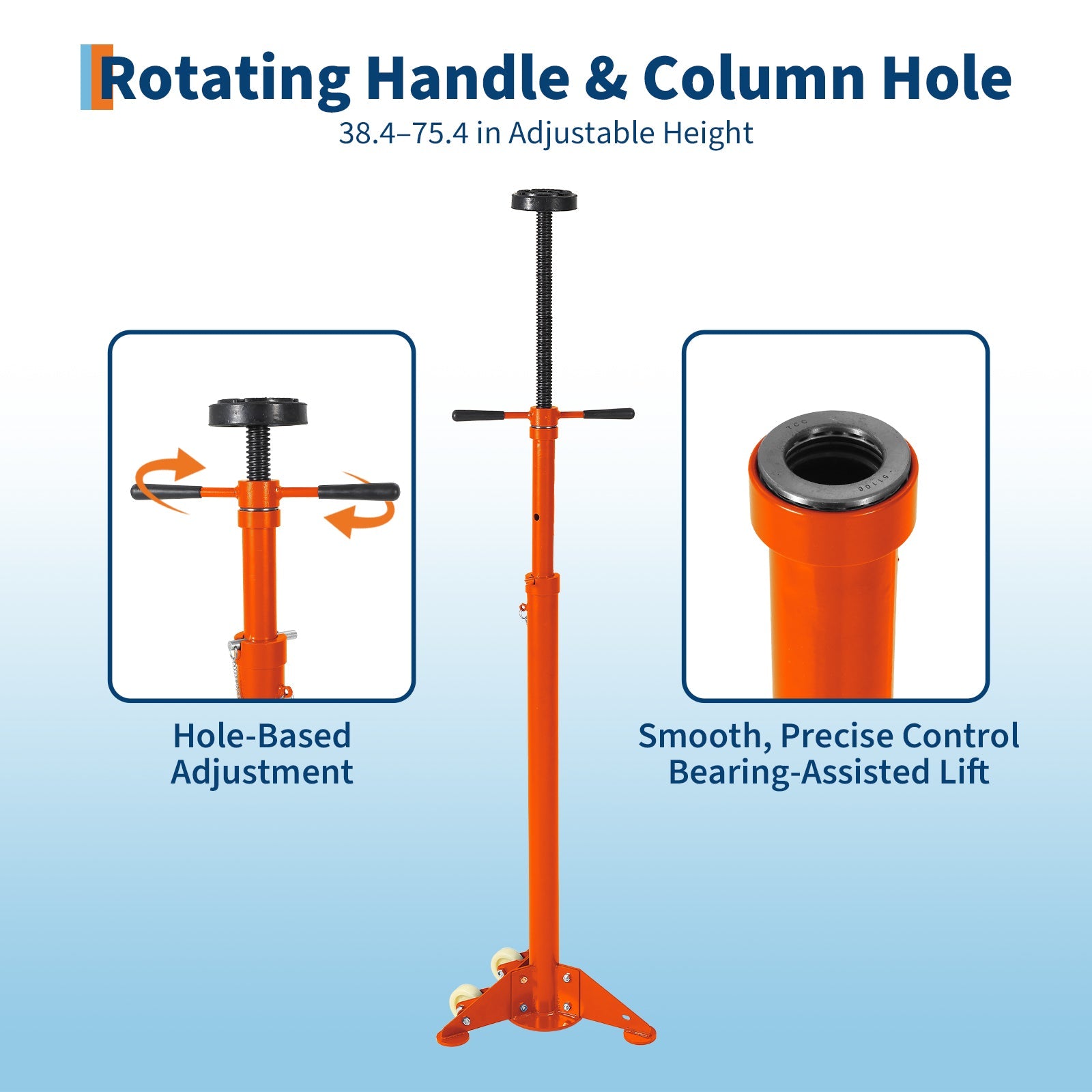 Garvee Adjustable Under Hoist Support Stand – 3/4 Ton (1653 lbs) Capacity – Heavy Duty Screw Jack – 38-75 Inch Height Range – With Wheels – Triangular Base (975-1915mm), Orange