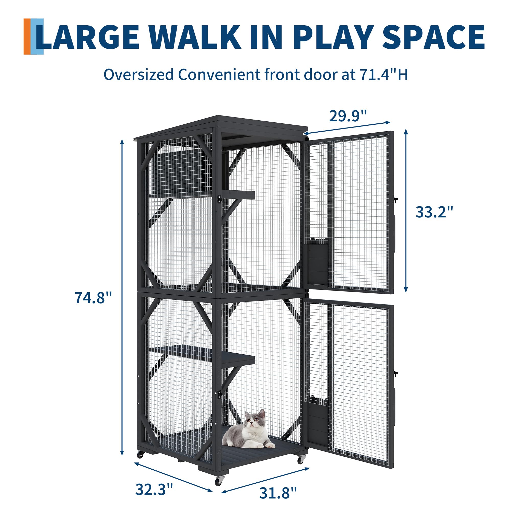 Garvee Outdoor Cats House with 4 Wheels, Walk-in Cat Cage, Catio Outdoor Enclosure Extra Large