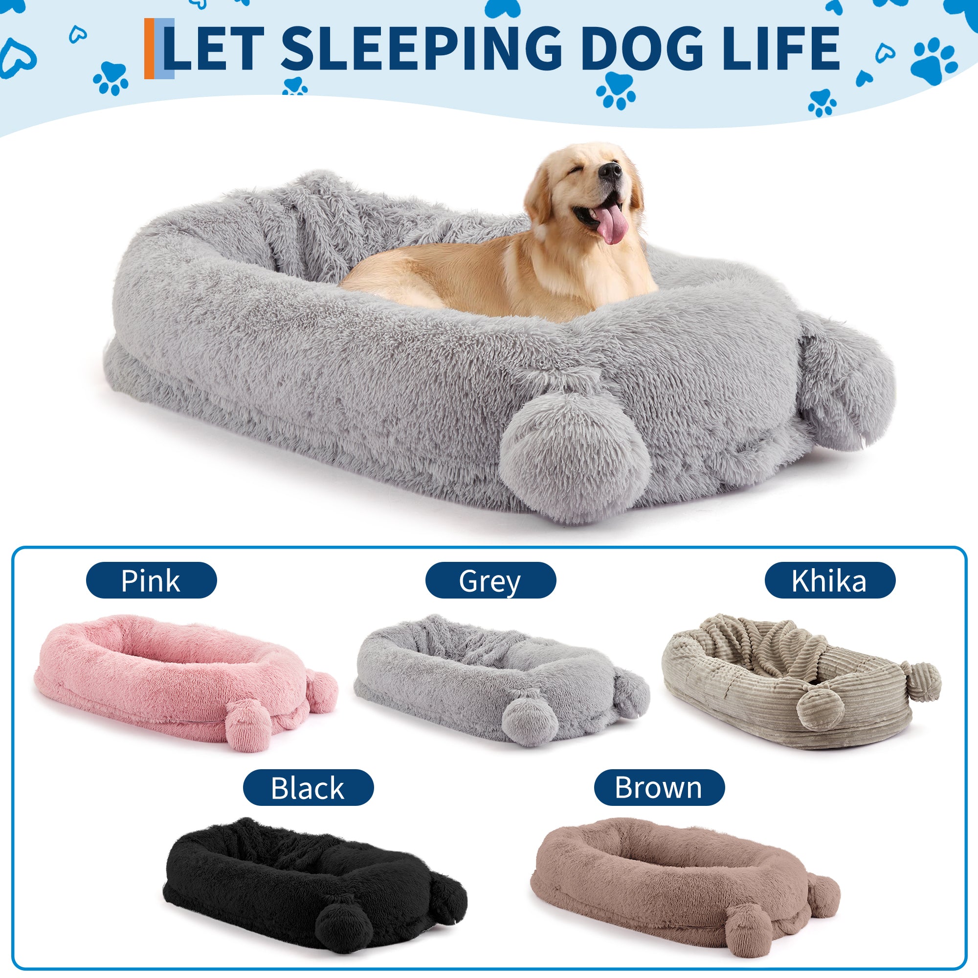 Garvee Human Dog Bed, 71 in x45 in x12 in Large Dog Bed with Blanket, Storage Pockets, Portable Handle, Removable Cover, Human Size Pet Bed for Adult, Gray