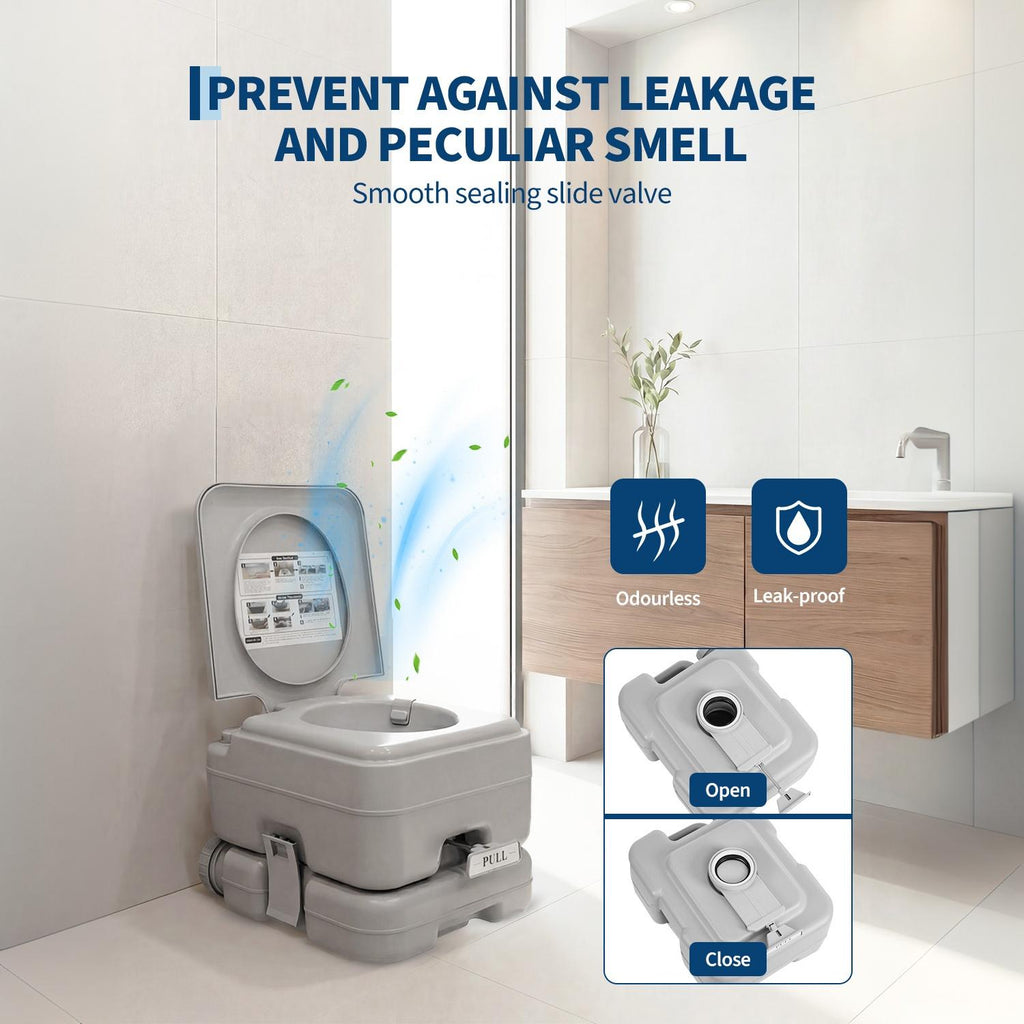 Garvee Portable Pressurized RV Toilet – T Outlet Water, 3.2 Gal Detachable Waste & Flush Tanks, Push-Button Flush Commode for Home, Camping, Boating, Outdoor, Bathroom Storage, Includes Level Gauge, 10L Three-Outlet Pneumatic Model