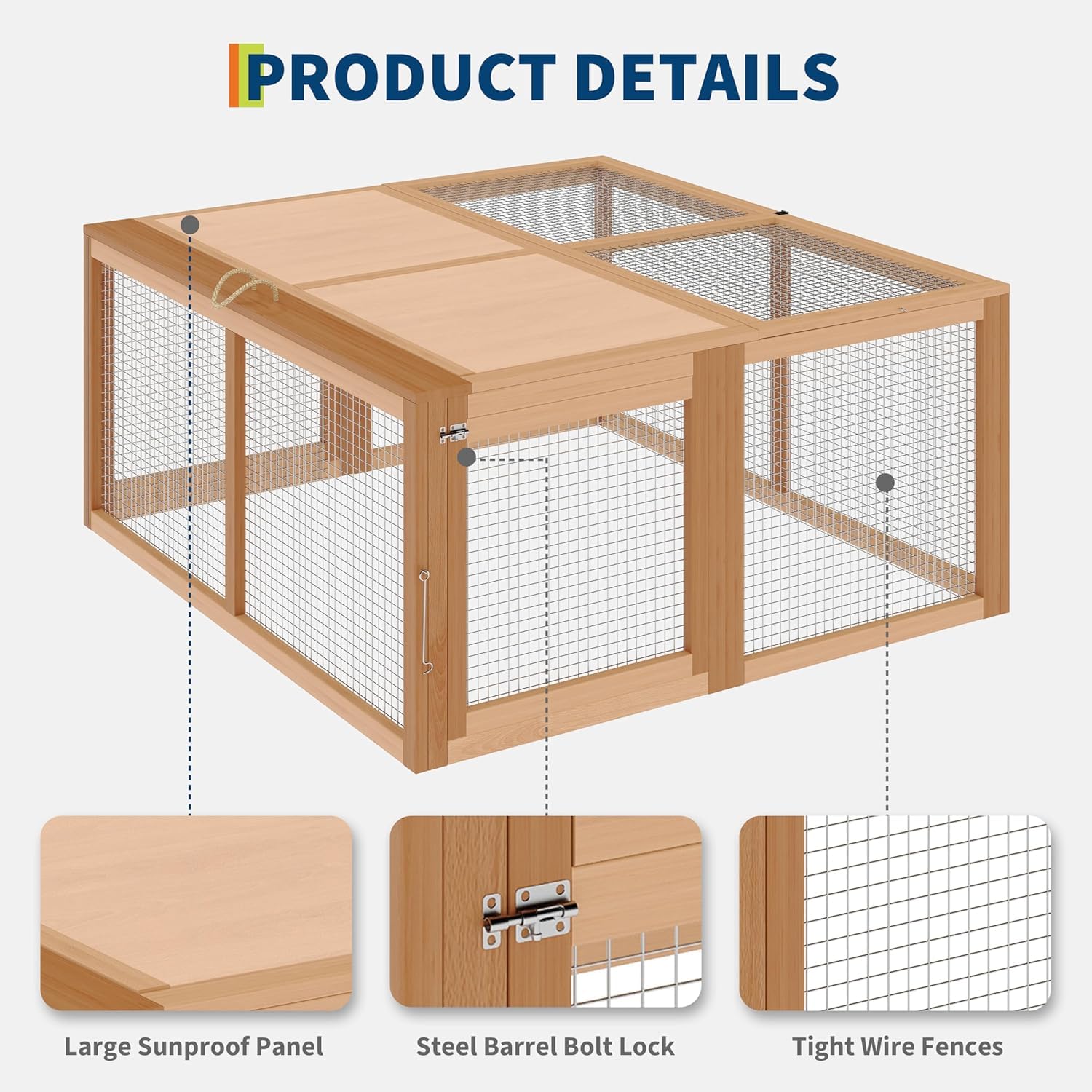 Garvee Portable Folding Wooden Chicken Coop & Rabbit Hutch – No-Assembly Needed, Spacious Small Animal Cage with Top & Side Doors – Secure, Sturdy Playpen for Chickens, Rabbits, Poultry – Dark Oak+Oak (Sturdy Wood Color)