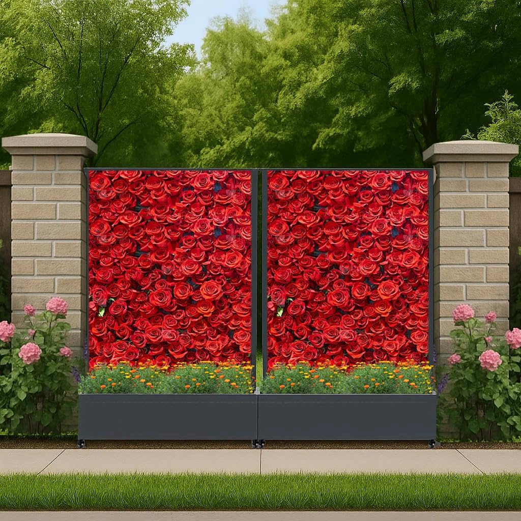 Garvee Raised Garden Bed with Trellis, 72" H × 47" W × 16" D Galvanized Steel Planter Box with Locking Wheels, Drainage Holes and Privacy Screen for Climbing Plants, Black