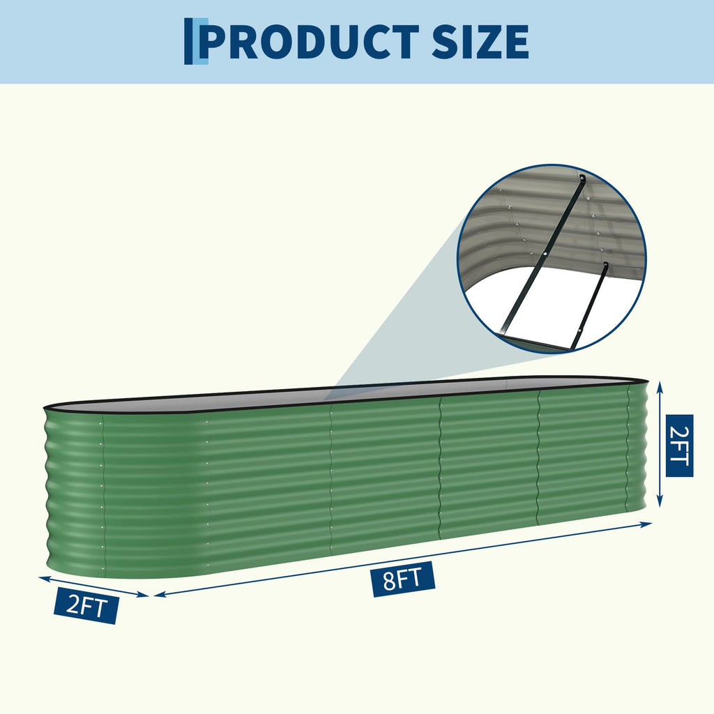 Garvee 2 Pack 8' X 4' X 2' Rust-Resistant Galvanized Raised Garden Beds – Metal Planter Boxes, Durable, Easy Assembly, for Outdoor Vegetables & Flowers – Green, Upgraded with Anti-Cutting Strips