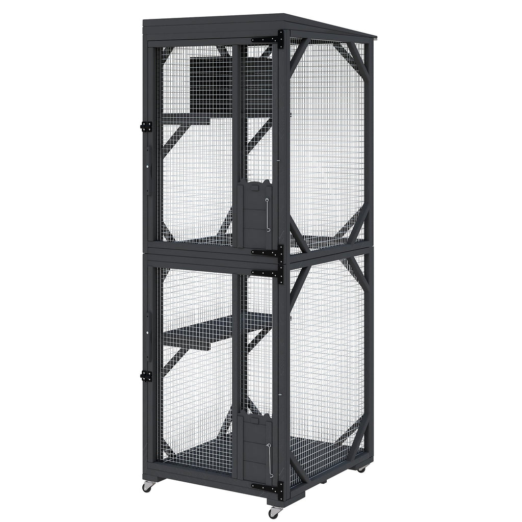 Garvee Outdoor Cats House with 4 Wheels, Walk-in Cat Cage, Catio Outdoor Enclosure Extra Large