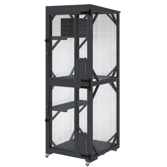 Garvee Outdoor Cats House with 4 Wheels, Walk-in Cat Cage, Catio Outdoor Enclosure Extra Large