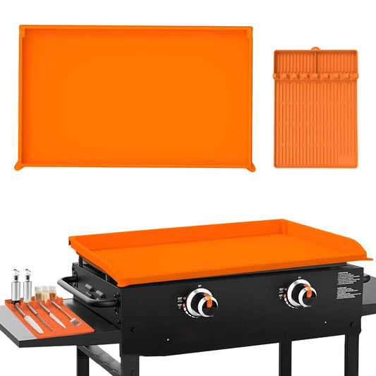Garvee 2-Pack Orange Silicone Griddle Cover & Accessories Set - 36 inch Griddle Mat and 16 inch Non-Stick Grill Protector - Thick, Reusable Food-Grade Silicone for Blackstone & Grills - Dirt & Rust Protectio