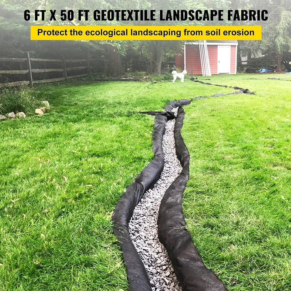 Garvee Geotextile Fabric, 6 ft x 50 ft 6 oz PP Non-Woven Drainage Fabric with 350N Tensile Strength & 440N Load Capacity for French Drains, Driveways & Erosion Control