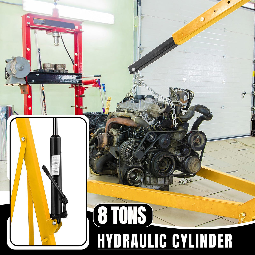 Garvee 2 Ton Hydraulic Folding Engine Hoist Cherry Picker - Heavy Duty 4400 lbs Shop Crane - Telescopic Boom & 6 Casters - Industrial Garage Engine Lift Jack - Yellow | Packaged