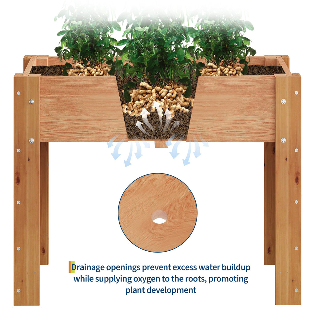 Garvee Ergonomic Elevated Wooden Raised Garden Bed with Legs & Hooks, 34" x 18" x 30" Planter Box with Non-Woven Liner, Easy Assembly for Vegetables, Herbs & Flowers, Oak