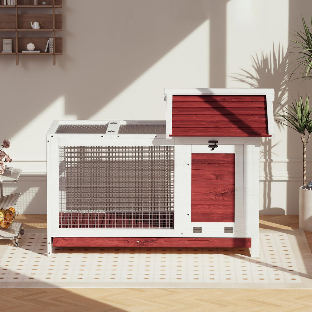 Garvee Large Outdoor Rabbit Hutch, Weatherproof 2-Story Bunny Cage with Removable Wire Netting, Wooden Indoor Outdoor Pet House, Waterproof Roof & Pull-Out Tray, White