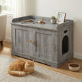 Garvee 31.5" Cat Litter Box Enclosure Furniture with Barn Door & Display Shelf, Wooden Hidden Litter Box Cover, Dog-Proof Design for Multiple Cats, Smooth Surface & Quick Clean-Up, Gray