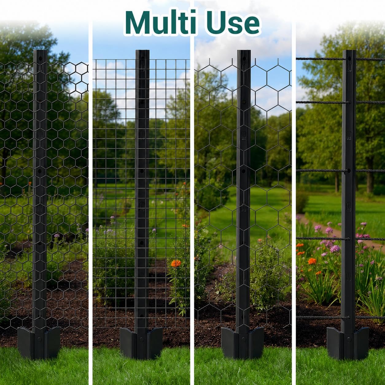Garvee Heavy Duty U-Channel Fence Posts for Farm and Garden – 15 Pack, 5 Ft, Black Steel, Anchor Plates, No-Dig, Powder Coated, Outdoor Wire Fencing, Black