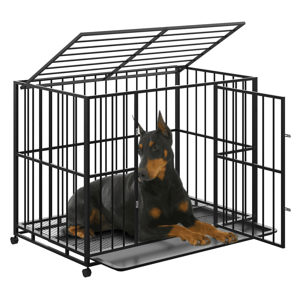 Garvee 48 Inch Dog Crate for Large Sized Dogs, Heavy Duty Stainless Steel Indoor Kennel Escape-Proof with Wheels and Removable Tray, Indestructible Dog Cage Stackable for High Anxiety Dogs