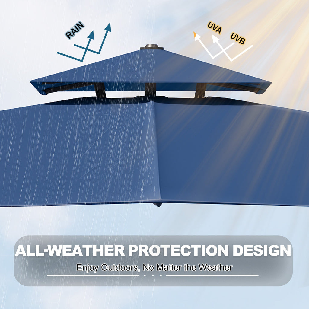 Garvee 10' × 10' Cantilever Patio Umbrella, 360° Rotating Aluminum Offset Umbrella with Adjustable Height, Navy Blue, Base Not Included