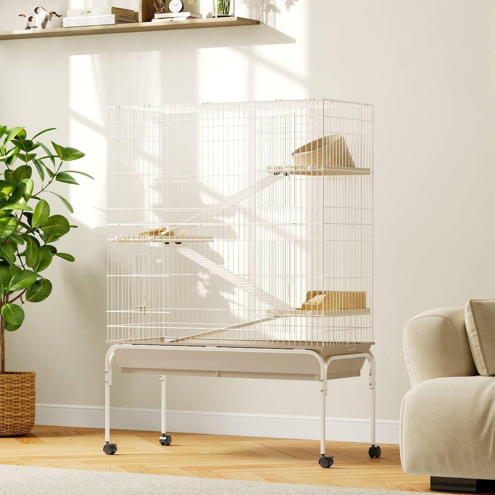 Garvee Ferret Cage, 55"h Large  Cage with 3 Removable Ramps.Food Bowl. Water Bottle. Metal Small Animal Cages on Wheels for Chinchillas. Guinea Pigs. Rabbit. Sugar
