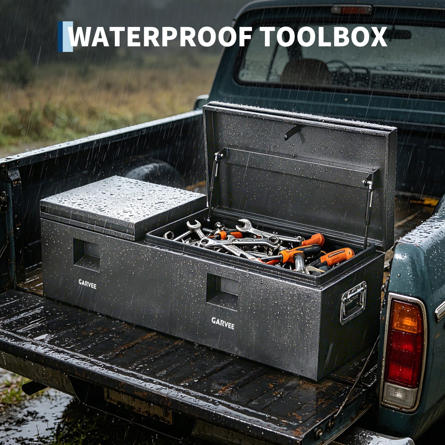 Garvee 48"X16"X14" Heavy Duty Steel Truck Bed Tool Box – Double Lid, Grooved Weatherproof Metal Chest with T-Handle & Side Handle, Durable Organizer for Pickup Truck, RV, Trailer, Front Double, Grey