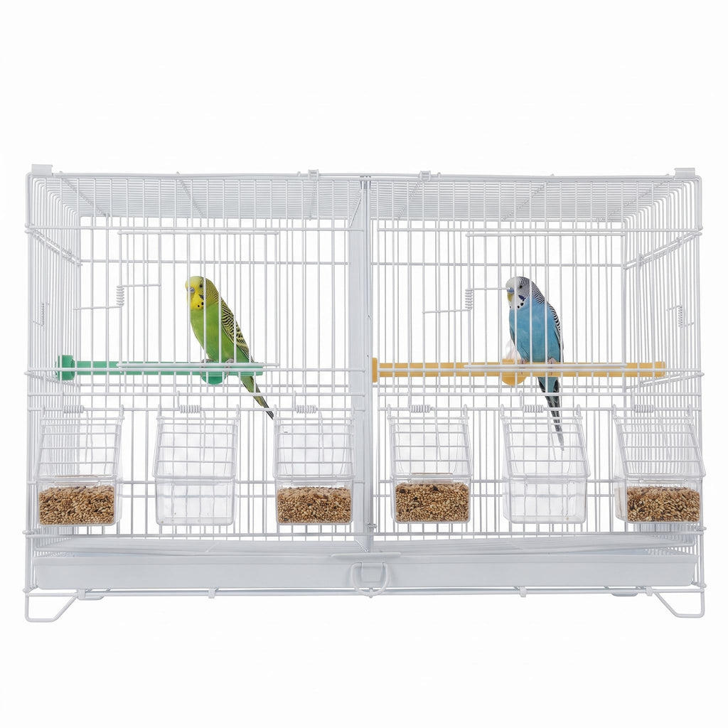 Garvee Flight Bird Cage with Slide Out Tray and Bottom Grate, Budgies Cockatiels Lovebirds Canaries Parakeet Cage, Stackable Design for Small and Medium Birds, White