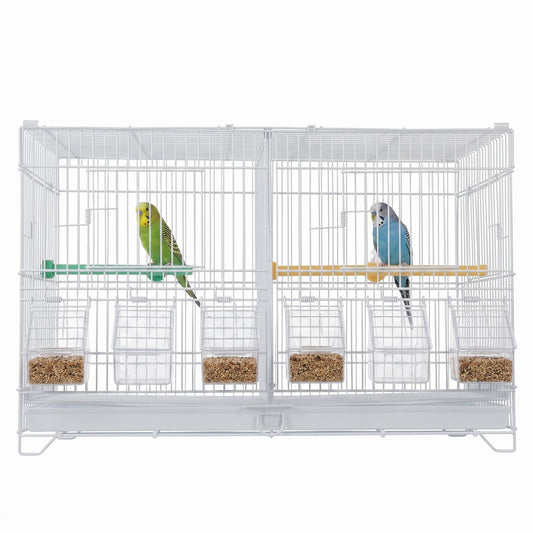 Garvee Flight Bird Cage with Slide Out Tray and Bottom Grate, Budgies Cockatiels Lovebirds Canaries Parakeet Cage, Stackable Design for Small and Medium Birds, White