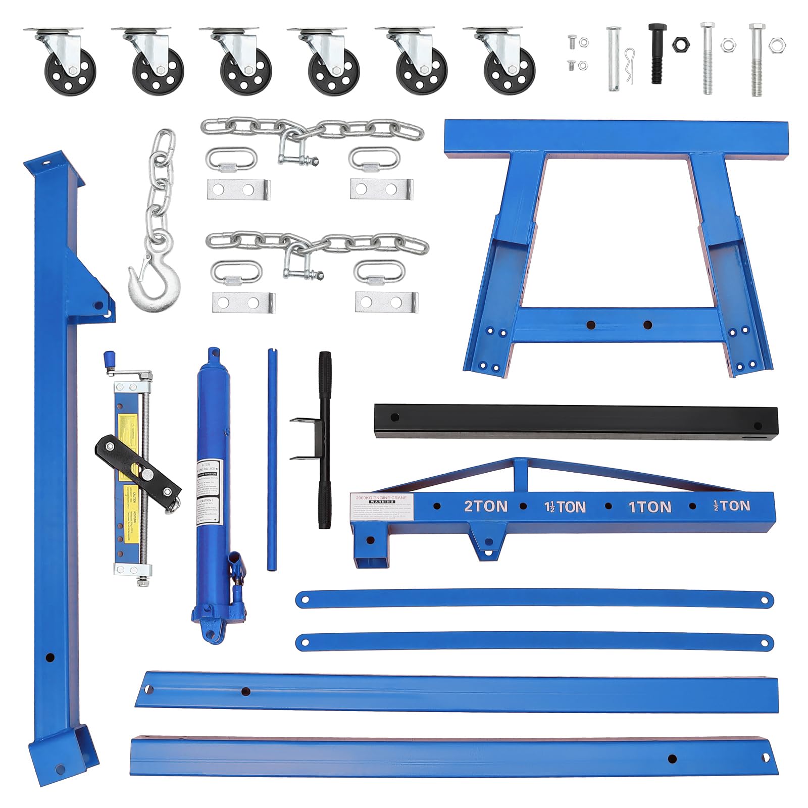 Garvee Engine Hoist 2 Ton Heavy Duty Folding Hydraulic Lift with Telescopic Boom, 6 Iron Casters, Carbon Steel, Lever, Blue - Workshop & Garage Use