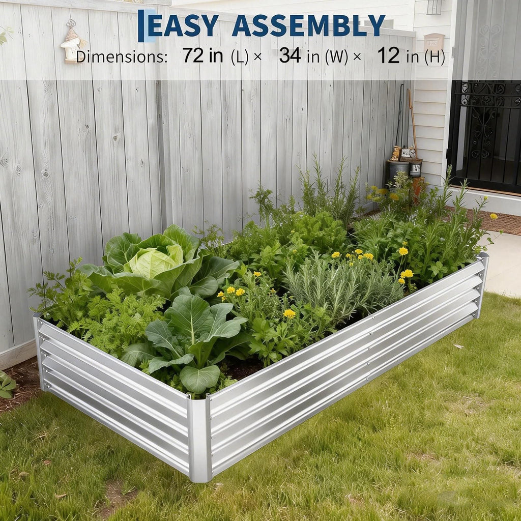 Garvee All-Weather Protection Raised Garden Bed - Galvanized Metal Planter Box with Clear Canopy, Large Screen Windows, Mini Greenhouse for Outdoor Vegetables and Flowers, Silver, 175x84x28cm, Color: Silver, Specs: With a canopy, Size: 175*84*28cm