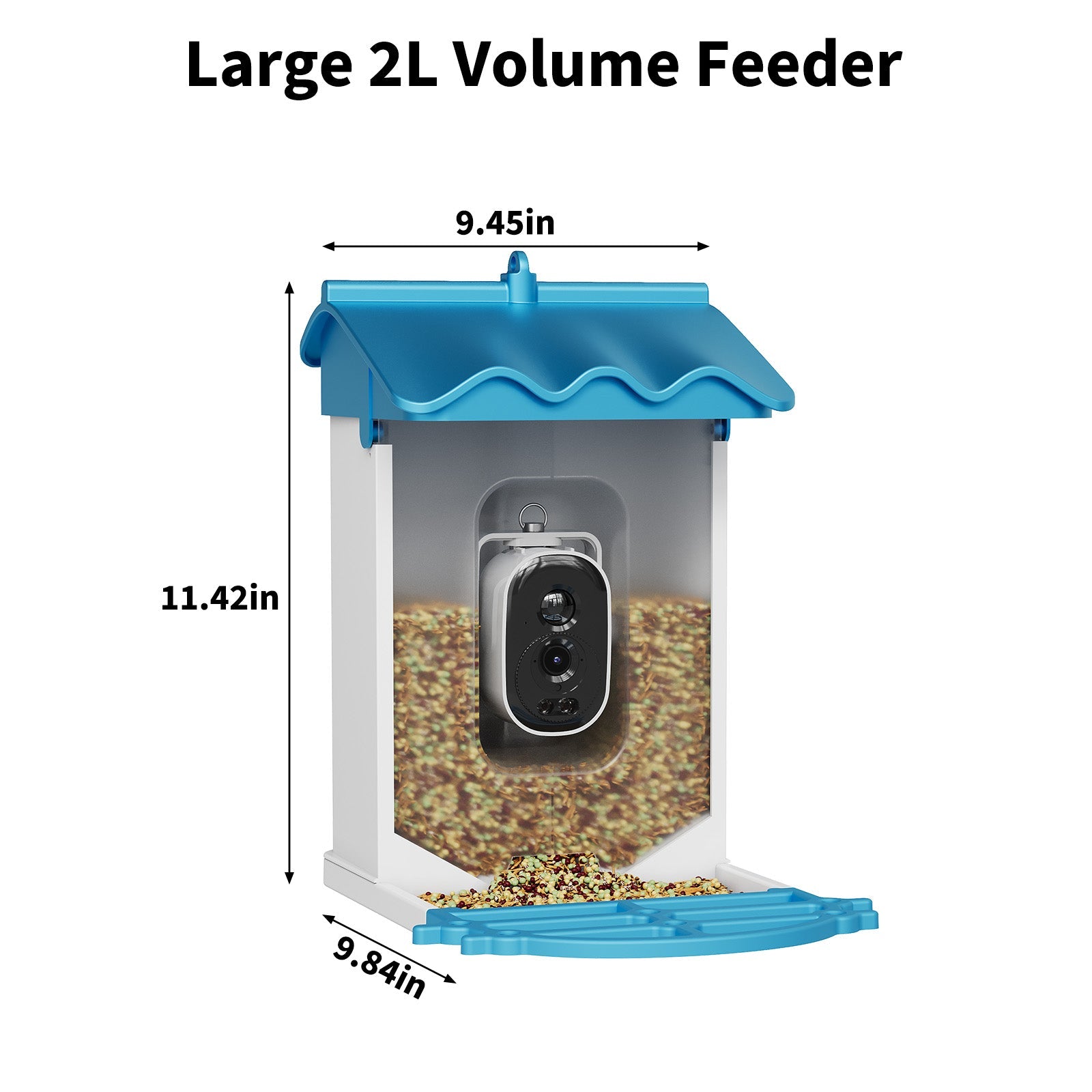Garvee Smart Bird Feeder with 2.5K Camera & AI Recognition, Solar Powered, 2L Capacity, Night Vision, App Alerts, Auto Capture Photos/Videos for Bird Watching, Squirrel Deterrent, Blue
