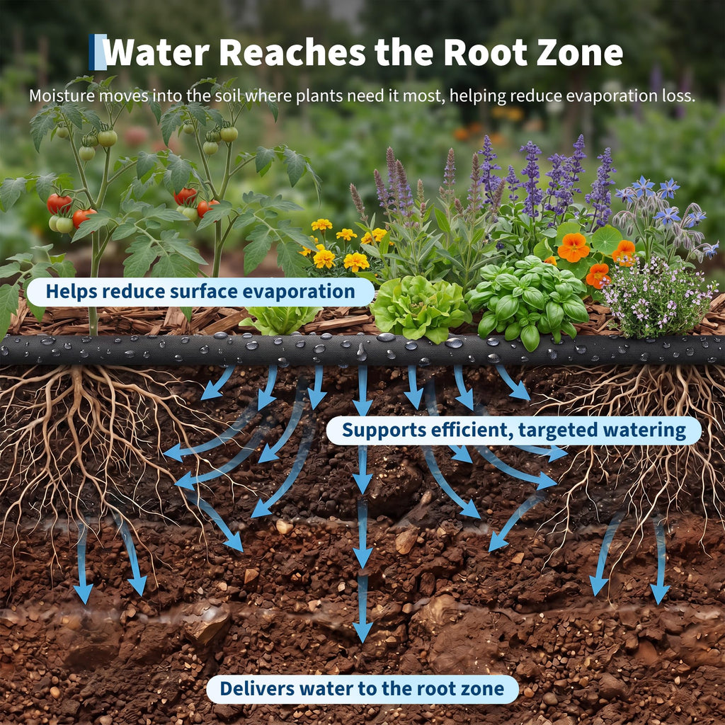 Garvee Flat Soaker Hose for Flower Beds & Vegetable Rows, 75 FT Linkable Drip Hose with Flexible, Kink-Resistant and Leakproof Design