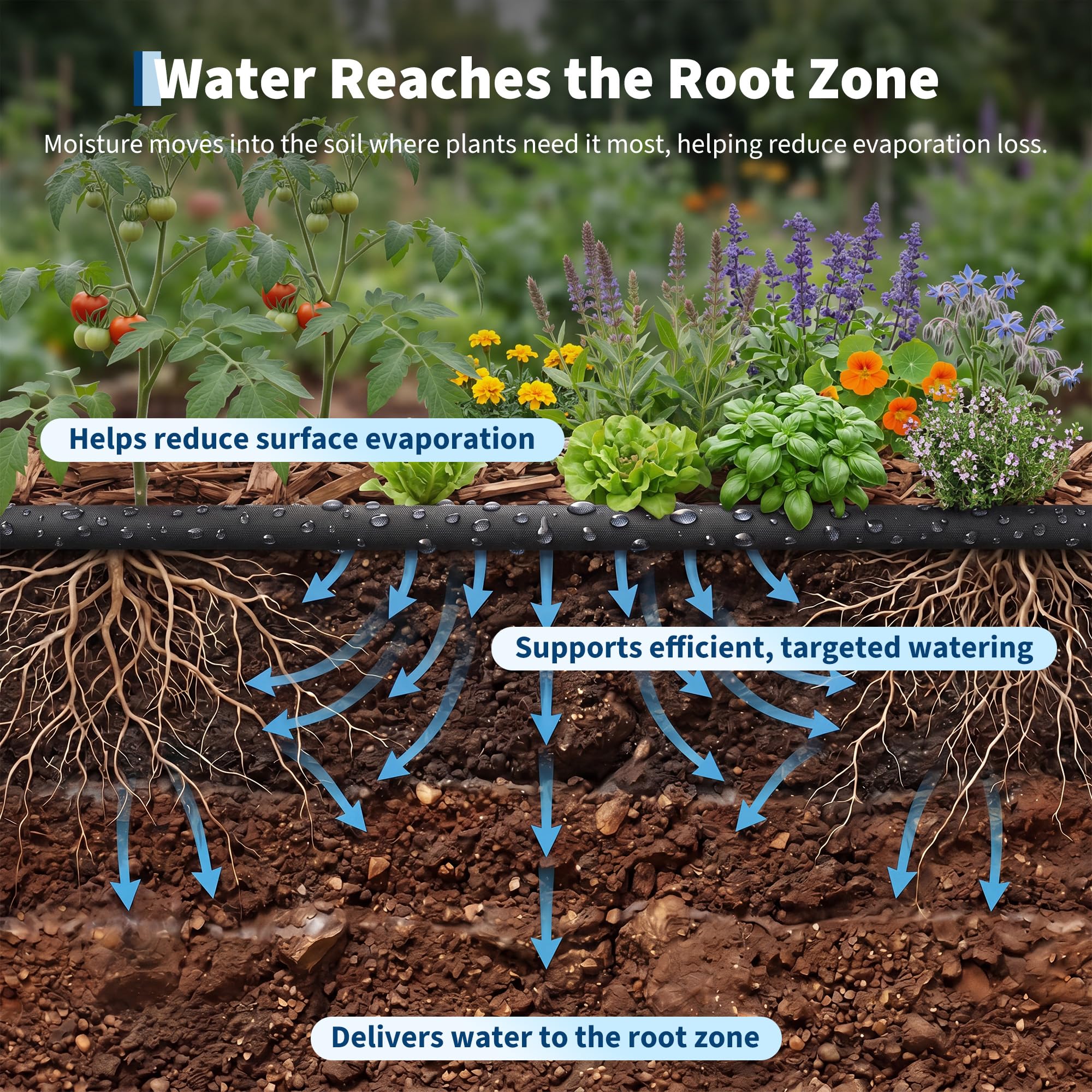 Garvee Flat Soaker Hose for Flower Beds & Vegetable Rows, 75 FT Linkable Drip Hose with Flexible, Kink-Resistant and Leakproof Design