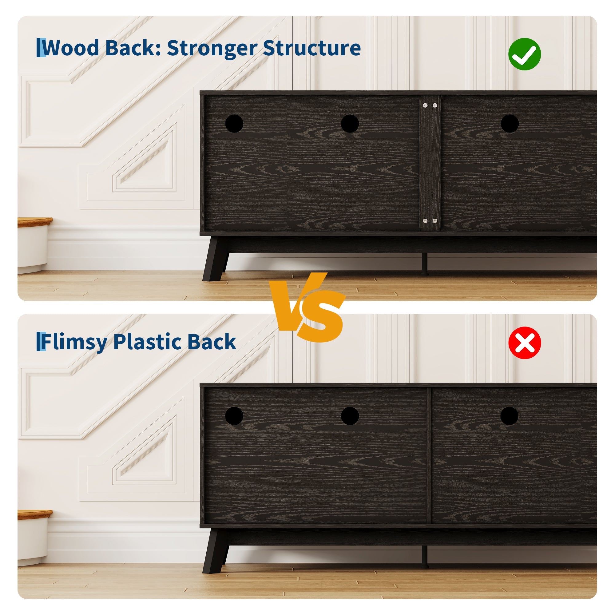 Garvee Double Cat Litter Box Enclosure Furniture, Hiddden Litter Box Furniture with Litter Collector & Scratch Pad, Wooden Litter Box Cabinet, Cats House, Black