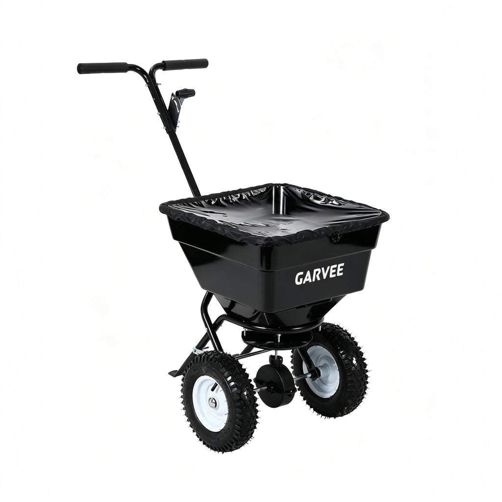Garvee 100 lb Push Broadcast Spreader, T-Handle Walk-Behind Lawn & Garden Fertilizer Spreader with 58 L Hopper, 0–12 ft Coverage, 13" All-Terrain Wheels & 20-Level Flow Control for Seed, Fertilizer, Salt & Ice Melt, Green/Black