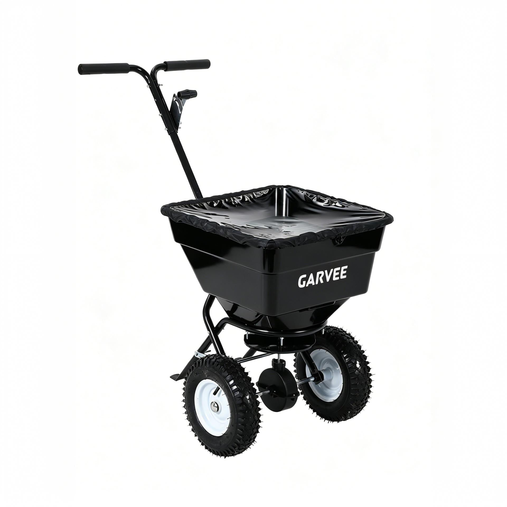 Garvee 100 lb Push Broadcast Spreader, T-Handle Walk-Behind Lawn & Garden Fertilizer Spreader with 58 L Hopper, 0–12 ft Coverage, 13" All-Terrain Wheels & 20-Level Flow Control for Seed, Fertilizer, Salt & Ice Melt, Green/Black