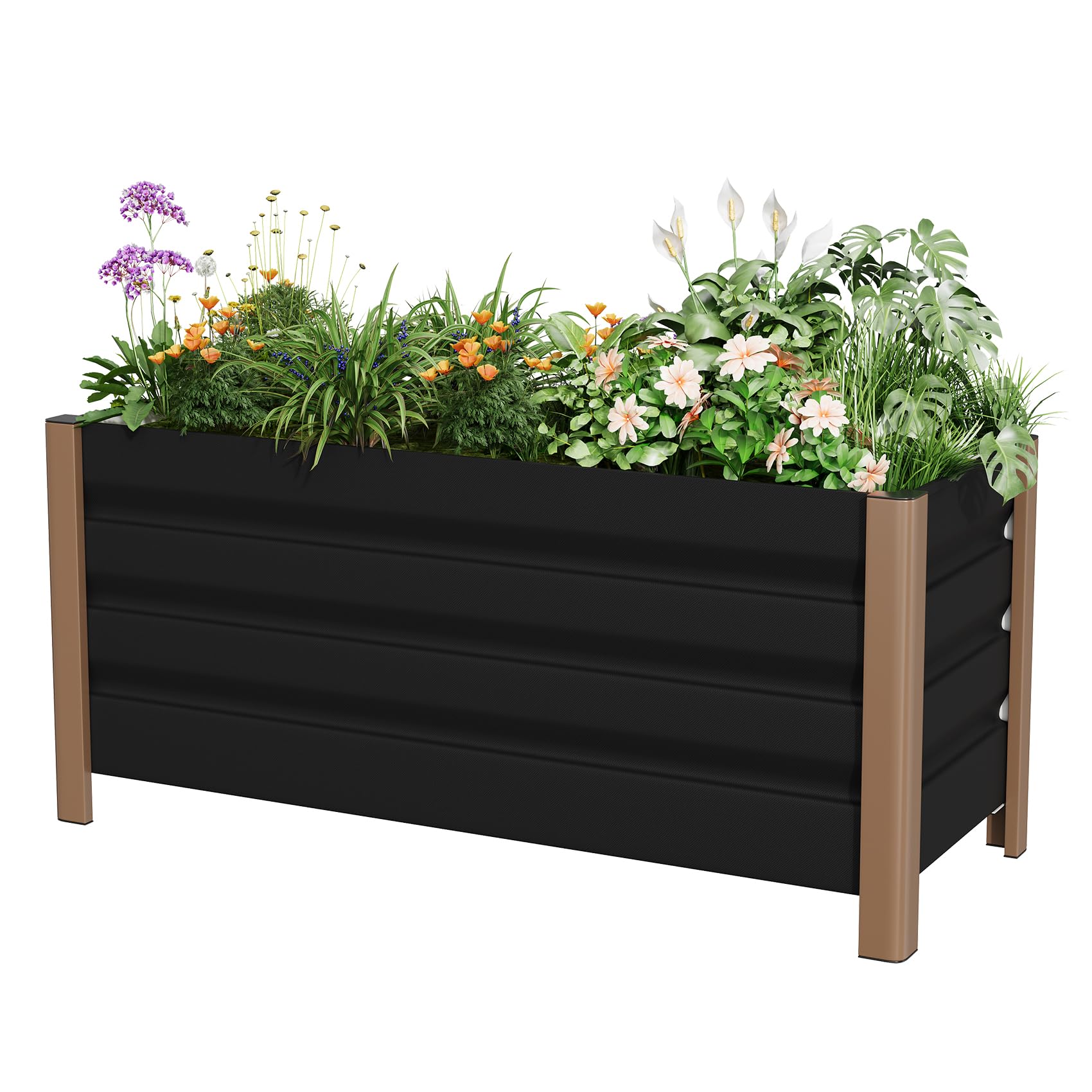 Garvee 3.3' × 1.3' × 1.5' Aluminum Raised Garden Bed, Deep Planter Box with Drainage Holes, Gray