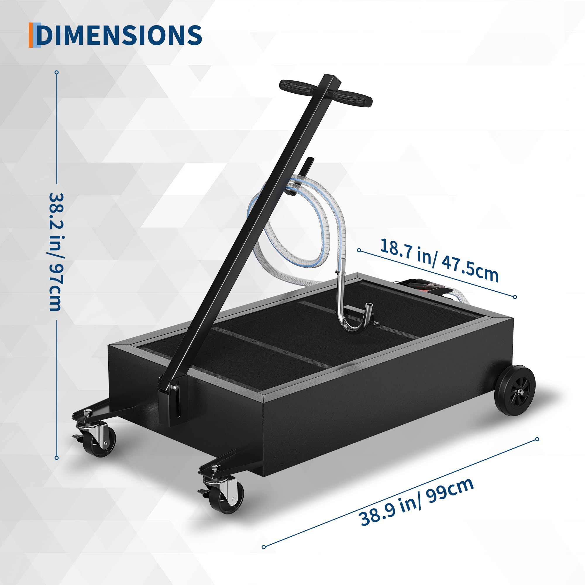 Garvee 15-Gallon Low-Profile Oil Pan with 12V Pump & 8 GPM Flow, Carbon Steel, Lockable Casters, 2m Hose - Cars, SUVs, Motorcycles