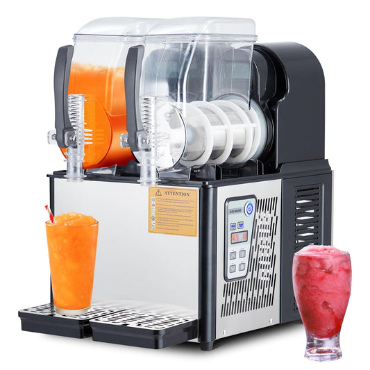 Garvee Commercial Slushie Machine - 4L*2 Capacity, Triple-Tank Options, Stainless Steel, Self-Cleaning, High-Speed Mixing - Ideal for Cocktails, Frozen Drinks, Coffee, Bars, Restaurants, Home,Black
