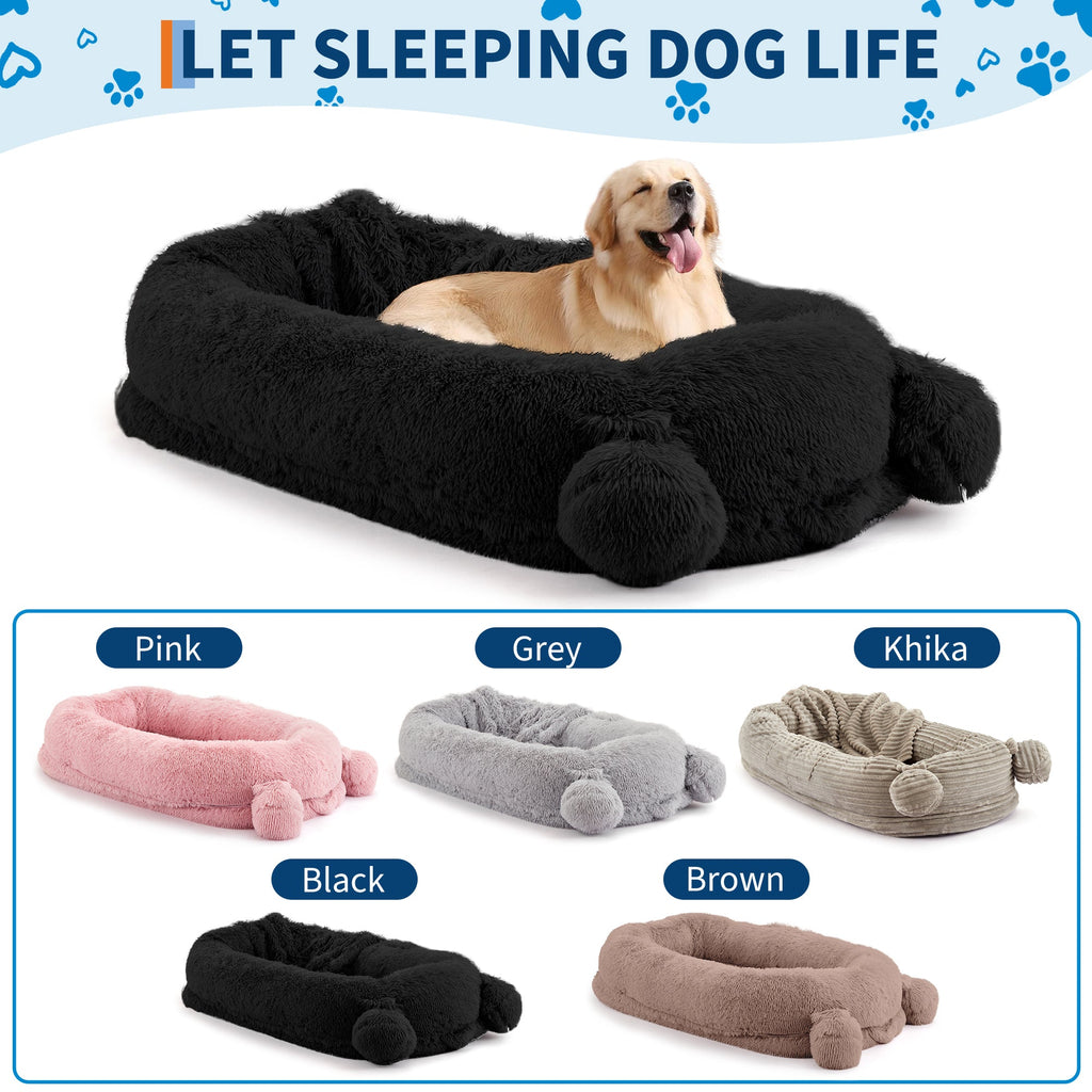 Garvee Human Dog Bed, 71 in x45 in x12 in Large Dog Bed with Blanket, Storage Pockets, Portable Handle, Removable Cover, Human Size Pet Bed for Adult, Black
