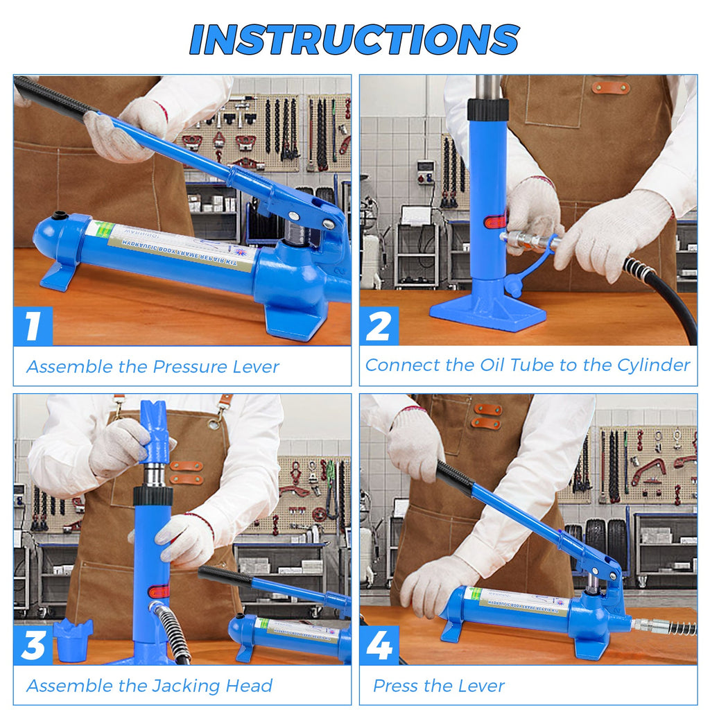 Garvee Porta Power Hydraulic Jack Kit – 4 Ton, 8,800 lbs Heavy Duty Frame Repair Set, 3.9ft (1.2m) Oil Hose, Portable Auto Body Frame Straightener for Car, Truck, Garage, Storage Case Included, FLD-4T-1.2m Hydraulic Separation Top Repair Kit Blue