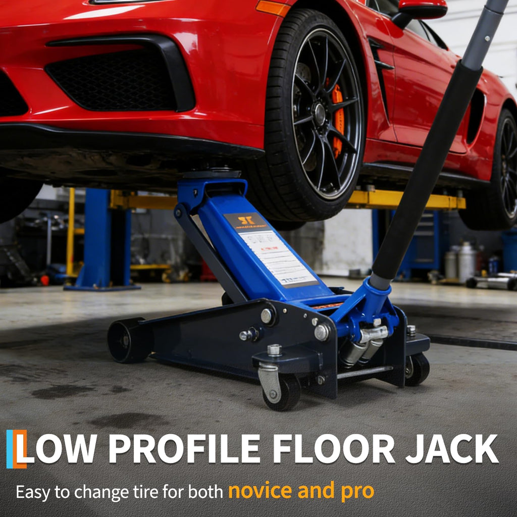Garvee 3 Ton Low Profile Hydraulic Racing Floor Jack with Dual Piston Quick Lift Pump Heavy Duty Steel Overload Protection 5-13.39 Inch Car SUV Truck, Blue