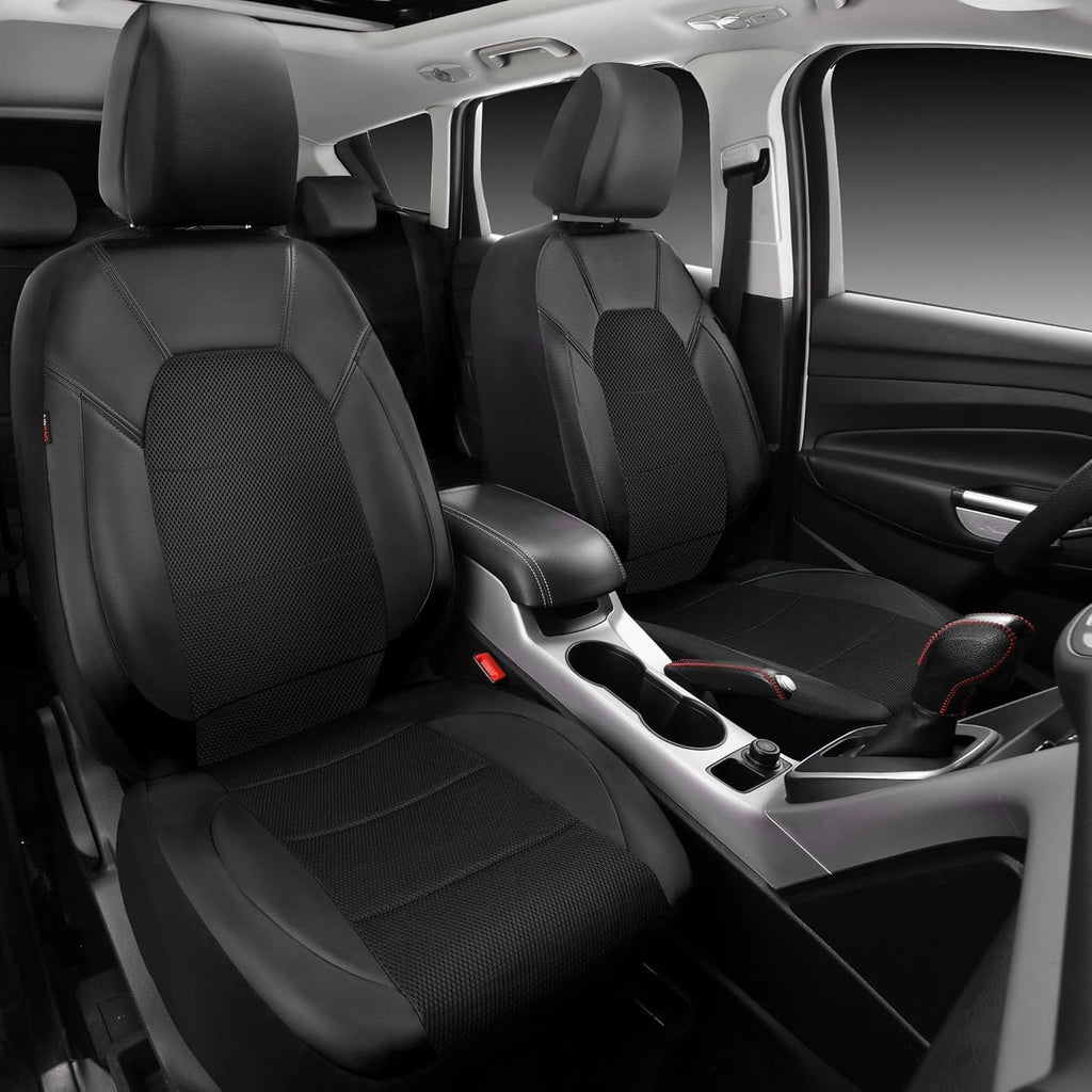 Garvee Global 9-Piece PU Leather Car Seat Cover Set – Full Protection, Waterproof, Breathable, Non-Slip, Safety Cushion Compatible, Easy Installation – Fits Cars, SUVs, Skate Shoes, Motorhomes, Includes Headrest Covers – Black