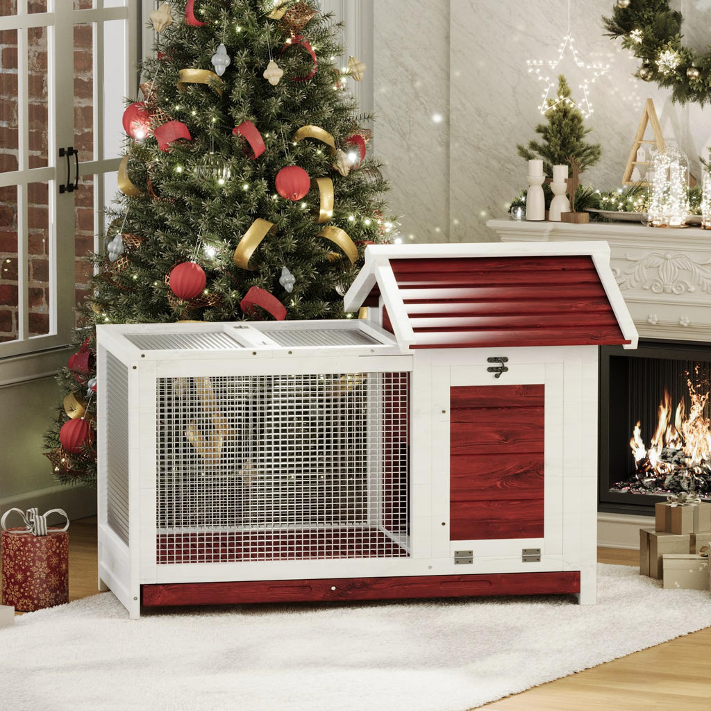 Garvee Large Outdoor Rabbit Hutch, Weatherproof 2-Story Bunny Cage with Removable Wire Netting, Wooden Indoor Outdoor Pet House, Waterproof Roof & Pull-Out Tray, White