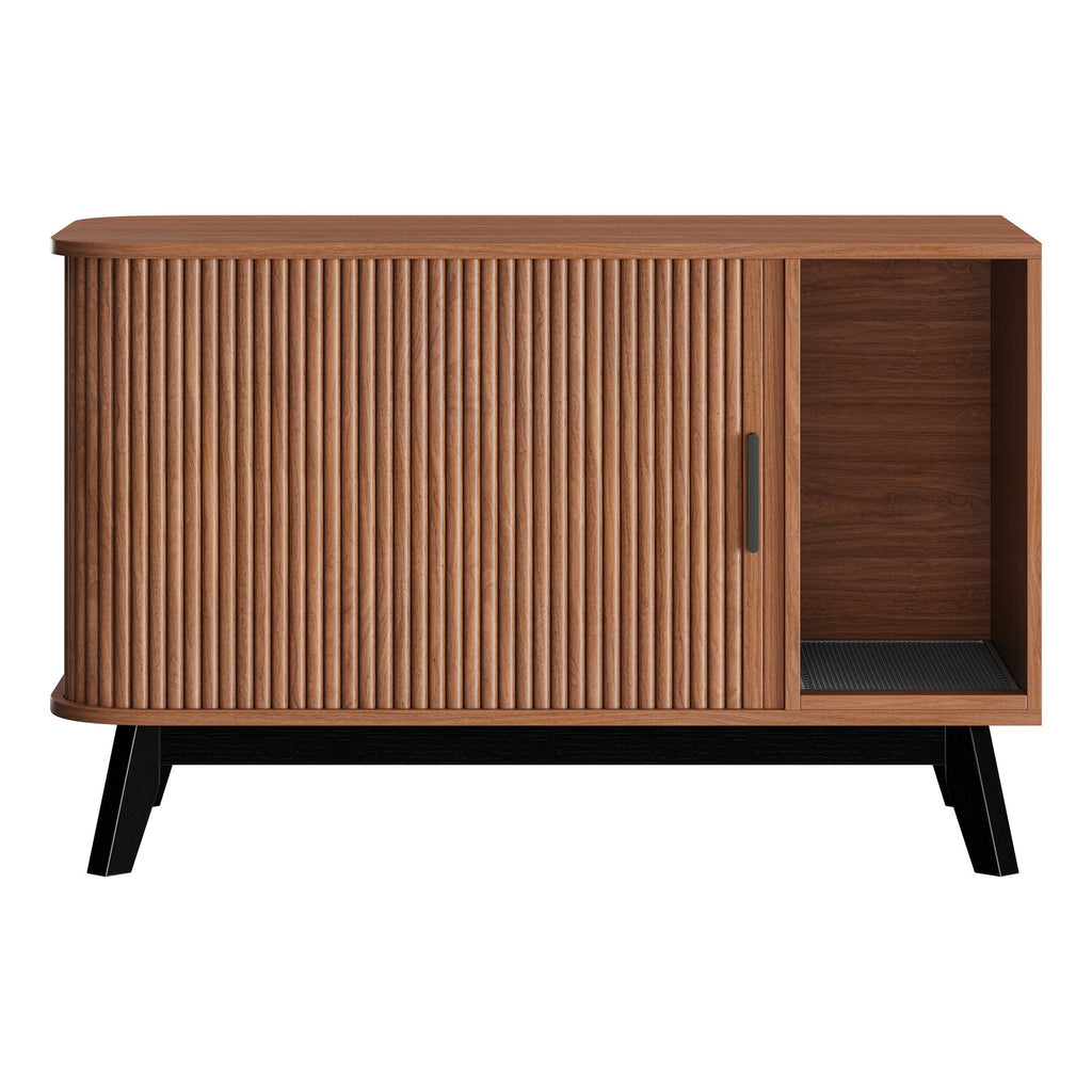 Garvee Modern Hidden Cat Litter Box Furniture – 39" Cat House End Table with Sliding Door, Litter Mat, Multi-Functional Pet Enclosure for Living Room – Walnut