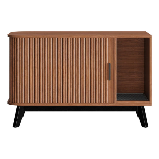 Garvee Modern Hidden Cat Litter Box Furniture – 39" Cat House End Table with Sliding Door, Litter Mat, Multi-Functional Pet Enclosure for Living Room – Walnut