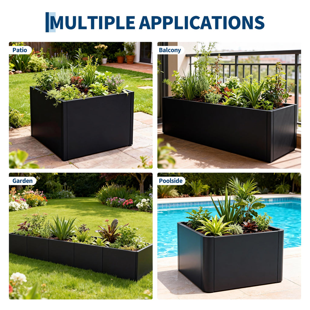 Garvee 68" x 12" x 18" Raised Garden Bed with Base, Modern Black Steel Planter Box, Bottomless Design for Drainage, Removable Dividers, Weather-Resistant Outdoor Garden Bed, Easy Assembly
